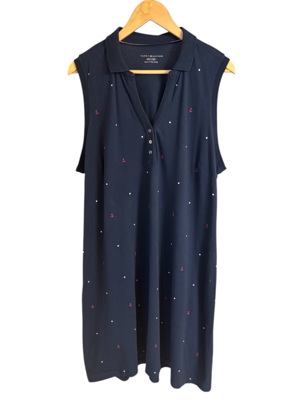 Tommy Hilfiger Navy Sleeveless Polo Dress with White Dot & Red Anchor Accents